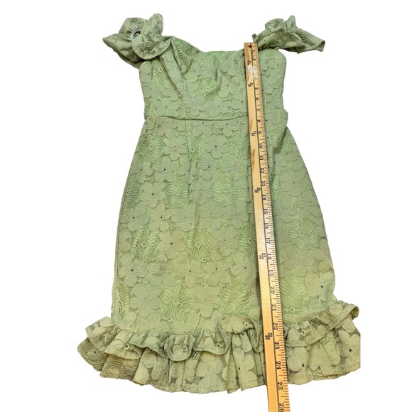Selfie Leslie Womens Sage Green Floral Lace Ruffle Mini Dress Sweetheart XS - Picture 3 of 6